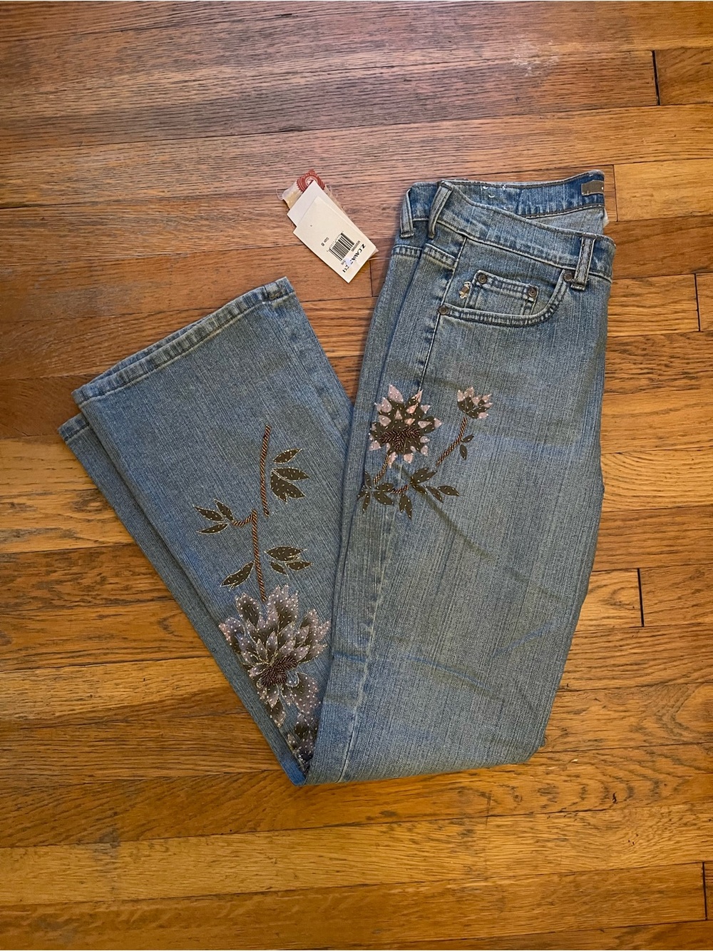 Vintage Z. Cavaricci Light Blue Jeans with Floral Embroidery Bling NWT Y2K
